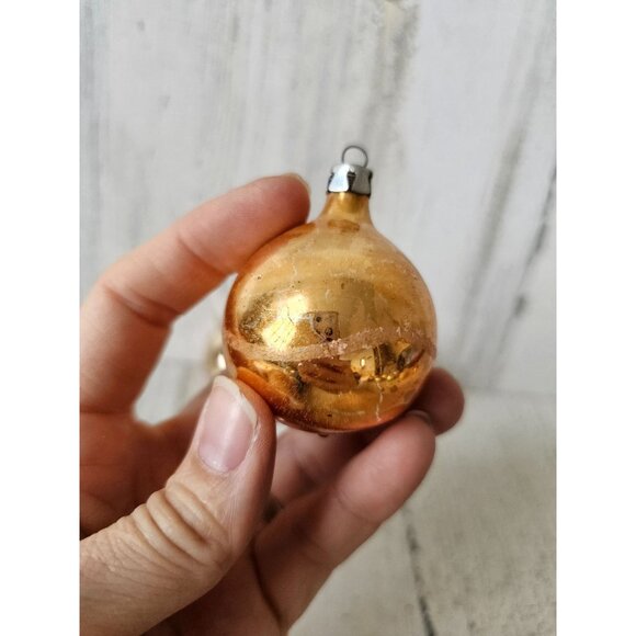 Vintage copper gold indent mini ball Mercury glass glitter ornament unique Xmas - Picture 4 of 16
